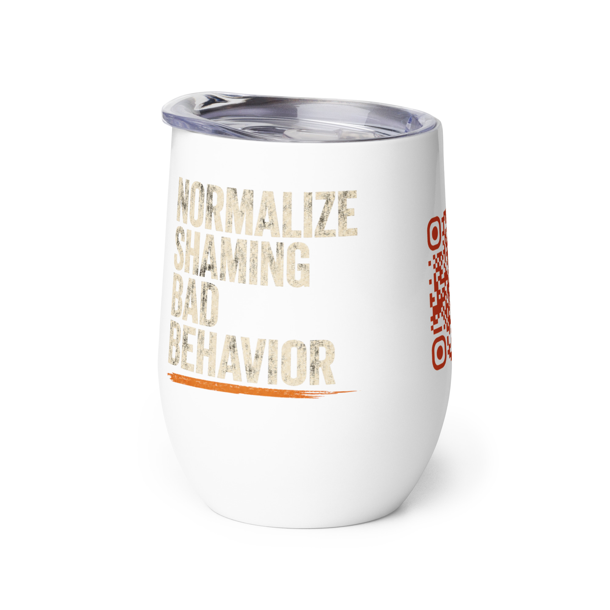 Normalize Shaming Bad Behavior 12 oz white wine tumbler, right view